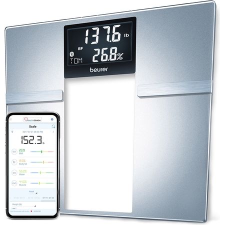 Beurer Body Fat Scale, Body Weight, Body Fat, Body Water & More, Smart Digital Scale for Full Body Analysis, BMI & Calorie Display, App Sync via Bluetooth, User Recognition, 8 Memory Spaces, BF70