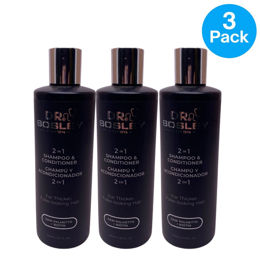 Bosley 2-in-1 Shampoo and Conditioner 10.1 oz bottle, 3-pack bundle for hair care