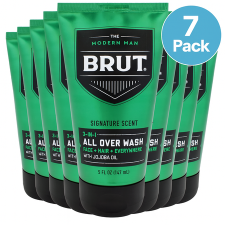 Brut All Over Wash 3-in-1 Face Hair Body 5 fl oz 7 Pack New
