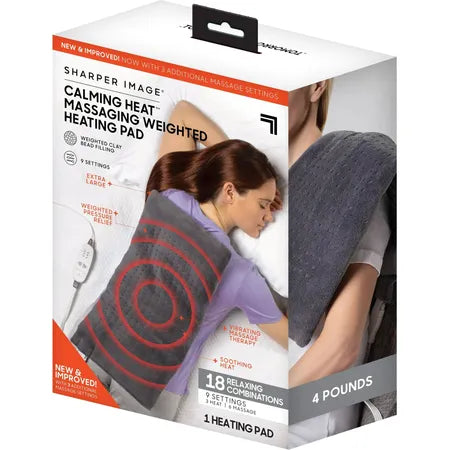 Calming Comfort Heat Wide Massaging Weighted Pad with 9 Settings, 4 lbs, 12" x 24", Grey