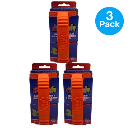 Citrusafe BBQ Grill Scrubber Brush with replaceable pads in 3-pack set