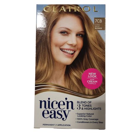 Clairol Nice'n Easy 7CB Cool Beige Blonde hair color box and applicator
