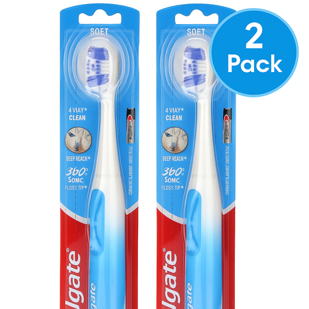 Colgate 360 Sonic Soft Battery Powered Toothbrush 2 Pack New