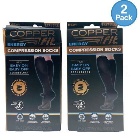 Copper Fit Energy Compression Socks L/XL Black Easy On Off 2 Pack 1