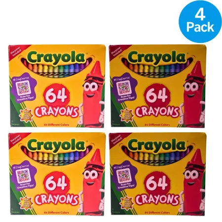 Crayola 64 Crayons Box w/ Sharpener Assorted Colors Kids Art 4 Pack