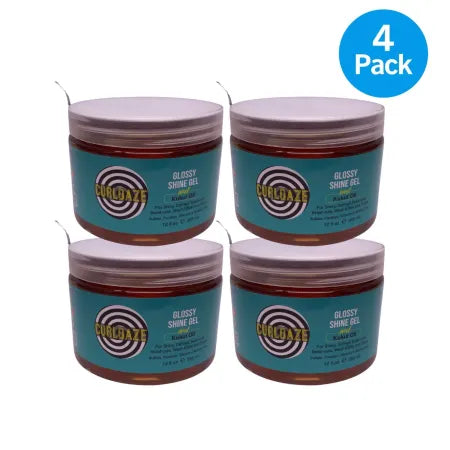 Curldaze Glossy Shine Gel Kukui Oil 12oz bottles in 4-pack bundle for curl definition and shine