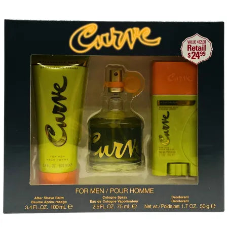 Curve for Men Gift Set 3pc – 2.5 oz Cologne + Balm + Deodorant – New
