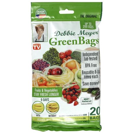 Debbie Meyer Green Bags- 20 (8M, 8L, 4XL) – Keeps Fruits, Vegetables, and Cut Flowers, Fresh Longer, Reusable, BPA Free, Made in USA