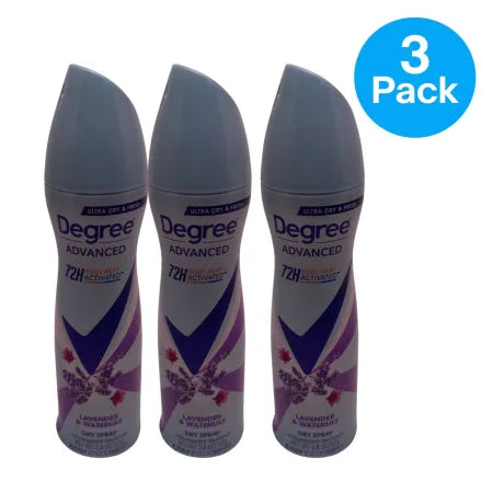 Degree Advanced 72H Dry Spray Antiperspirant Lavender Waterlily 3.8oz 3 Pack New