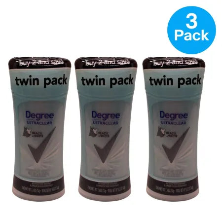 Degree UltraClear Black+White 2.6oz deodorant twin 3-pack with expiration date 10/27
