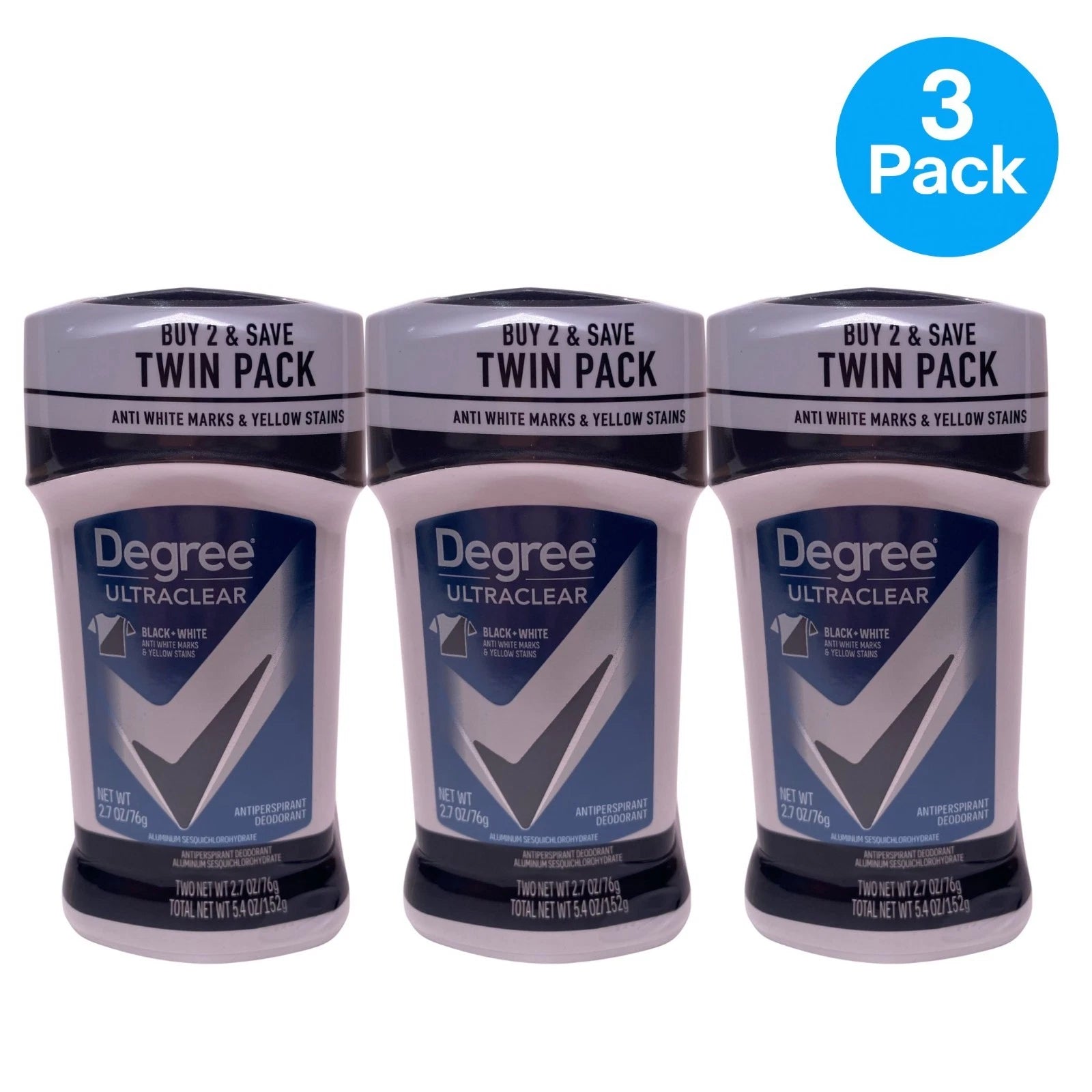 Degree UltraClear Black+White Antiperspirant 2.7 oz 3 Pack New