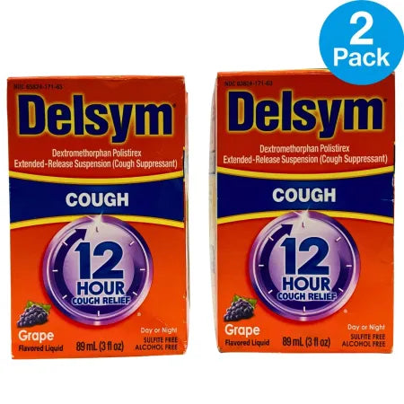 Delsym 12 Hour Cough Relief Grape Flavored Liquid 3 fl oz (2 Pack) EXP 01/2027