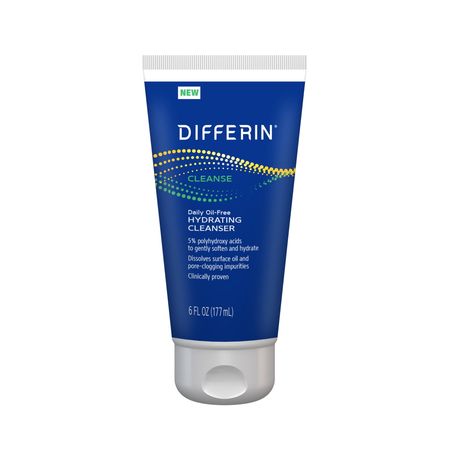 Differin Daily Oil Free Hydrating Cleanser Gentle Face Wash for Acne Prone Skin, 6 oz