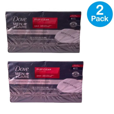 Dove Men+Care Deep Clean Exfoliating Bar Soap 6 bars per pack, 2 pack bulk set