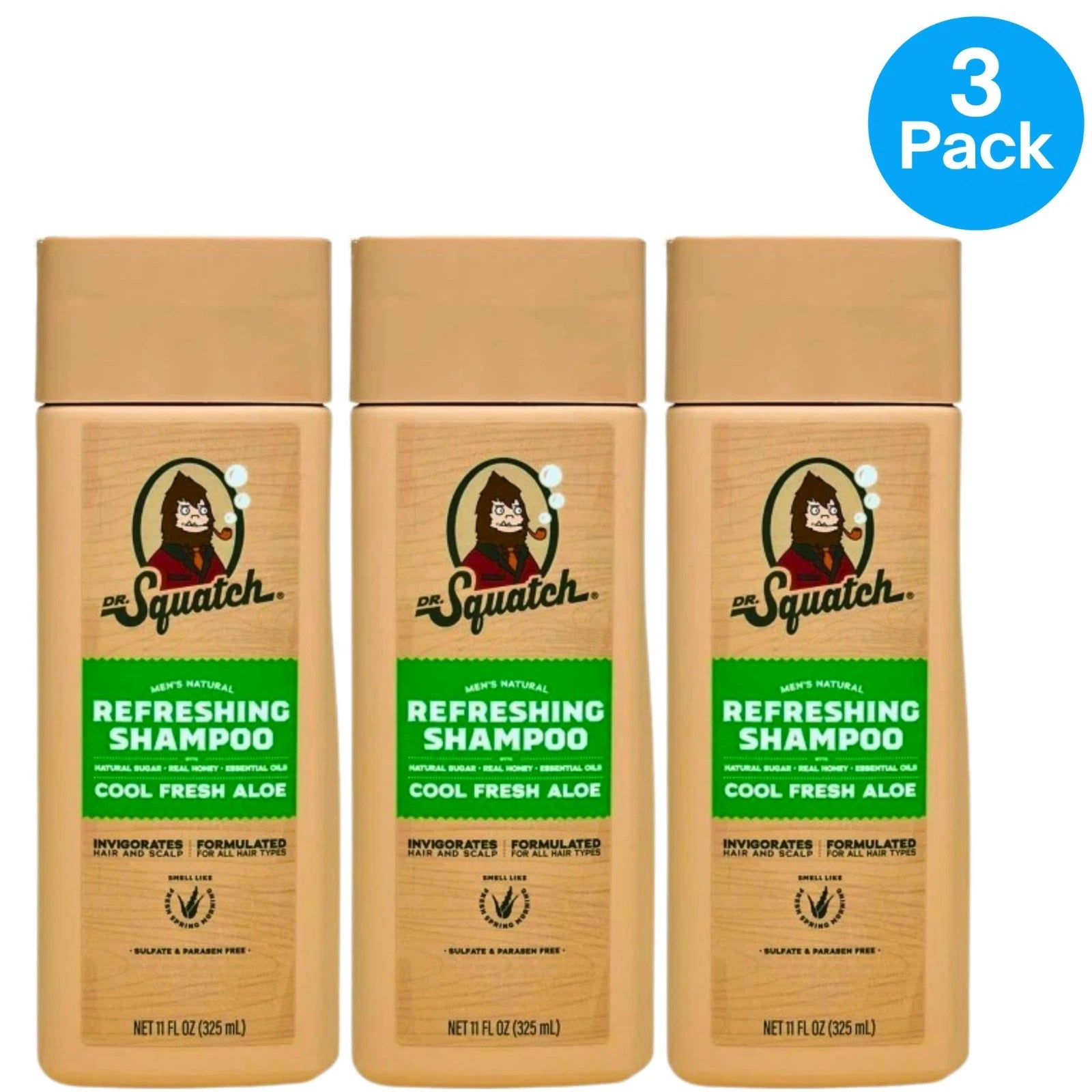 Dr Squatch Refreshing Shampoo Cool Fresh Aloe 11oz 3 Pack New