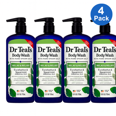 Dr Teal’s Body Wash Eucalyptus & Spearmint 24oz (710ml) 4 Pack New