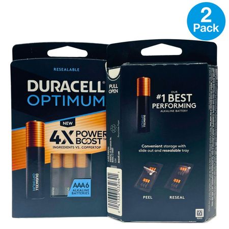 Duracell Optimum AAA Batteries 6 Count Pack - Long-lasting Alkaline Power with 4X Power Boost Ingredients (2 Pack) New