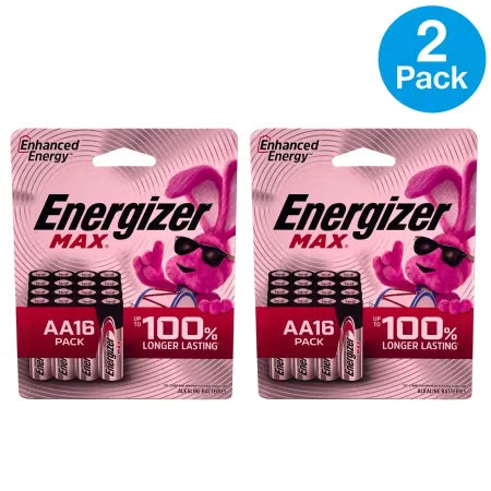 Energizer MAX AA16 Alkaline Batteries 2-Pack box containing 32 batteries total