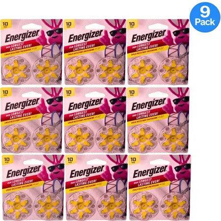 Energizer Size 10 Hearing Aid Batteries 108 Count pack with 9 packs, expiration 07/2028