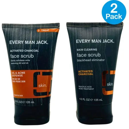 Every Man Jack Activated Charcoal Face Scrub 4.2oz 2 Pack New