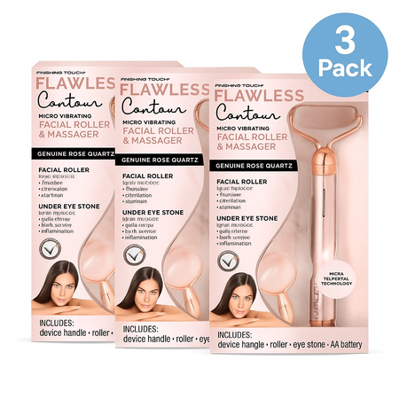 Finishing Touch Flawless Contour Rose Quartz Facial Roller & Massager – 3 Pack