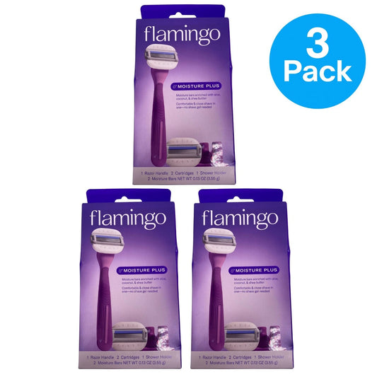 Flamingo Razor Moisture Plus Kit 3 Pack New - moisturizing razor blades for smooth shaving