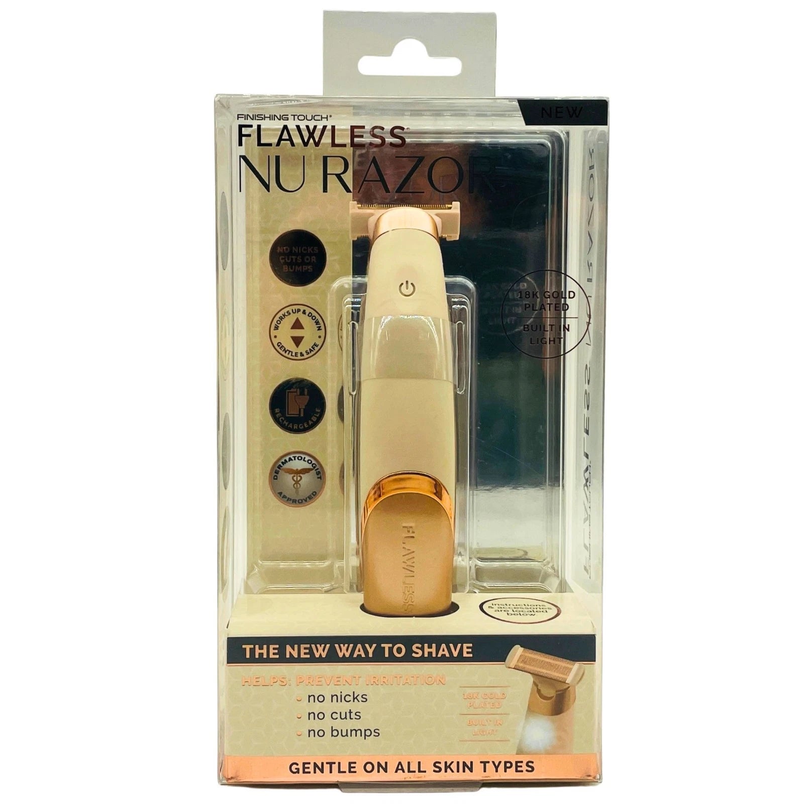 Flawless Nu Razor 18K Gold Plated Rechargeable Shaver 1 Pack New 1