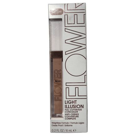 Flower Beauty Light Illusion Full Coverage Concealer Fair 0.2 fl oz bottle with applicator on white background