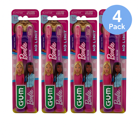 GUM Barbie Kids Toothbrush Ultra Soft 4 Pack New