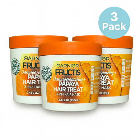 Garnier Fructis Papaya Hair Treat 3-in-1 Hair Mask 3.4 fl oz (100ml) 3 Pack New