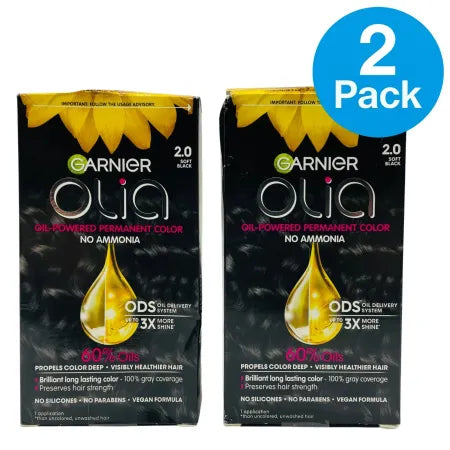 Garnier Olia 2.0 Soft Black Permanent Hair Color – 2 Pack – New