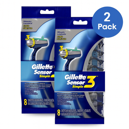 Gillette Sensor 3 Simple Disposable Razors 8 Ct 2 Pack New