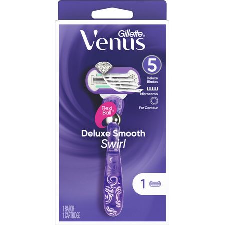 Gillette Venus Deluxe 5 Blade Smooth Swirl, 1 Razor & 1 Cartridge