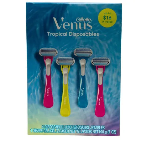 Gillette Venus Tropical Disposable Razors 4 Count + Shave Gel – 1 Pack – New
