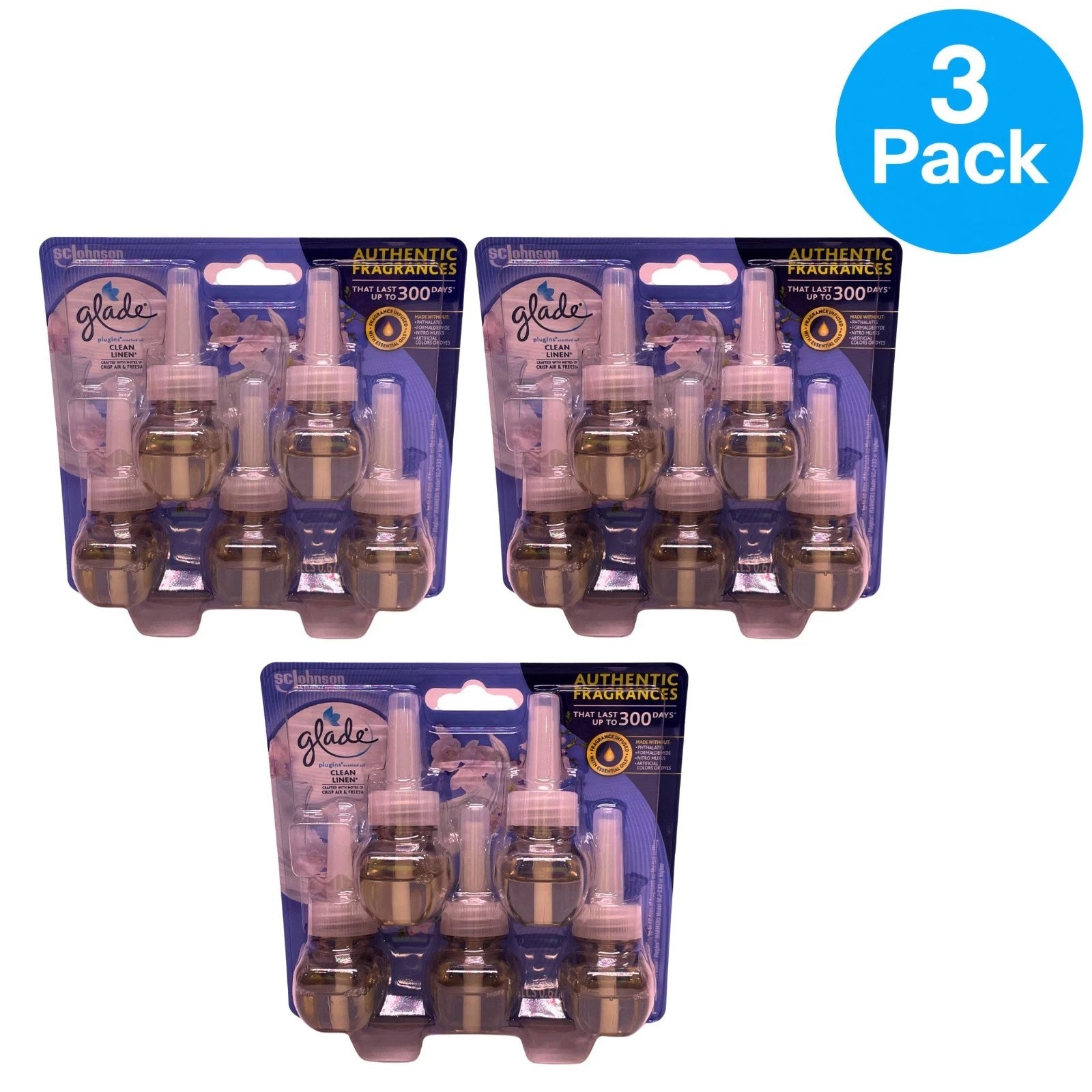 Glade PlugIns Scented Oil Clean Linen Refills 0.67 oz 3 Pack New