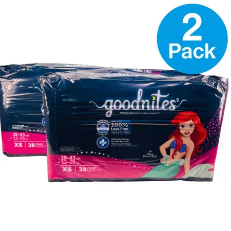Goodnites Girls Nighttime Underwear XS 38 Count 2 Pack product packaging displayed