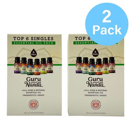 Guru Nanda Essential Oils Top 6 Singles Set 10ml bottles arranged in display