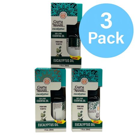 Guru Nanda Eucalyptus Essential Oil 1 fl oz 3 pack bottles with pure natural formula