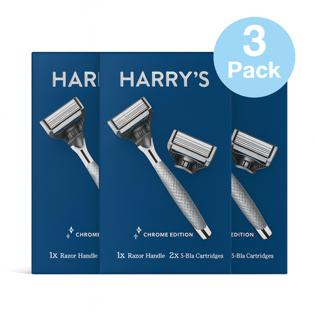Harry’s Chrome Edition Razor 1 Handle + 2 Cartridges 3 Pack New