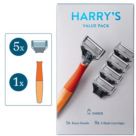 Harry's Shaving Razor for Men with 5 Razor Blade Refill Cartridges, Ember Orange