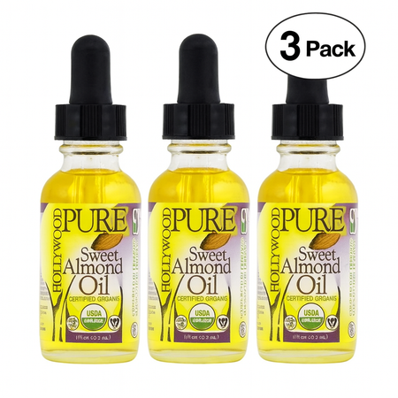 Hollywood Beauty Pure Sweet Almond Oil 1 oz dropper bottles, 3-pack set for skincare and haircare