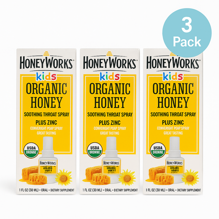 HoneyWorks Kids Organic Honey Throat Spray + Zinc 1oz - 3 Pack - New EXP: 09/25