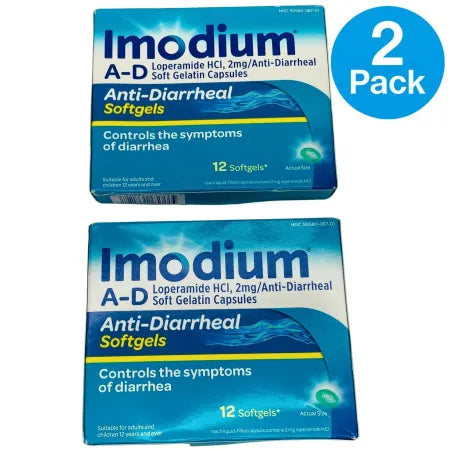 Imodium A-D Anti-Diarrheal Softgels 2mg – 12 Count (2 Pack) – New