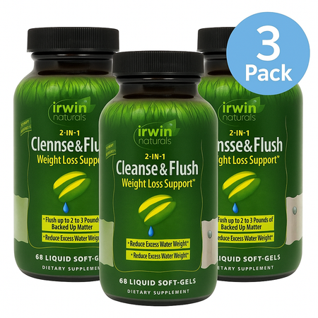 Irwin Naturals 2-in-1 Cleanse & Flush 68 Softgels 3 Pack New