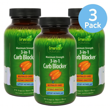 Irwin Naturals 3-in-1 Carb Blocker 75 Softgels 3 Pack New