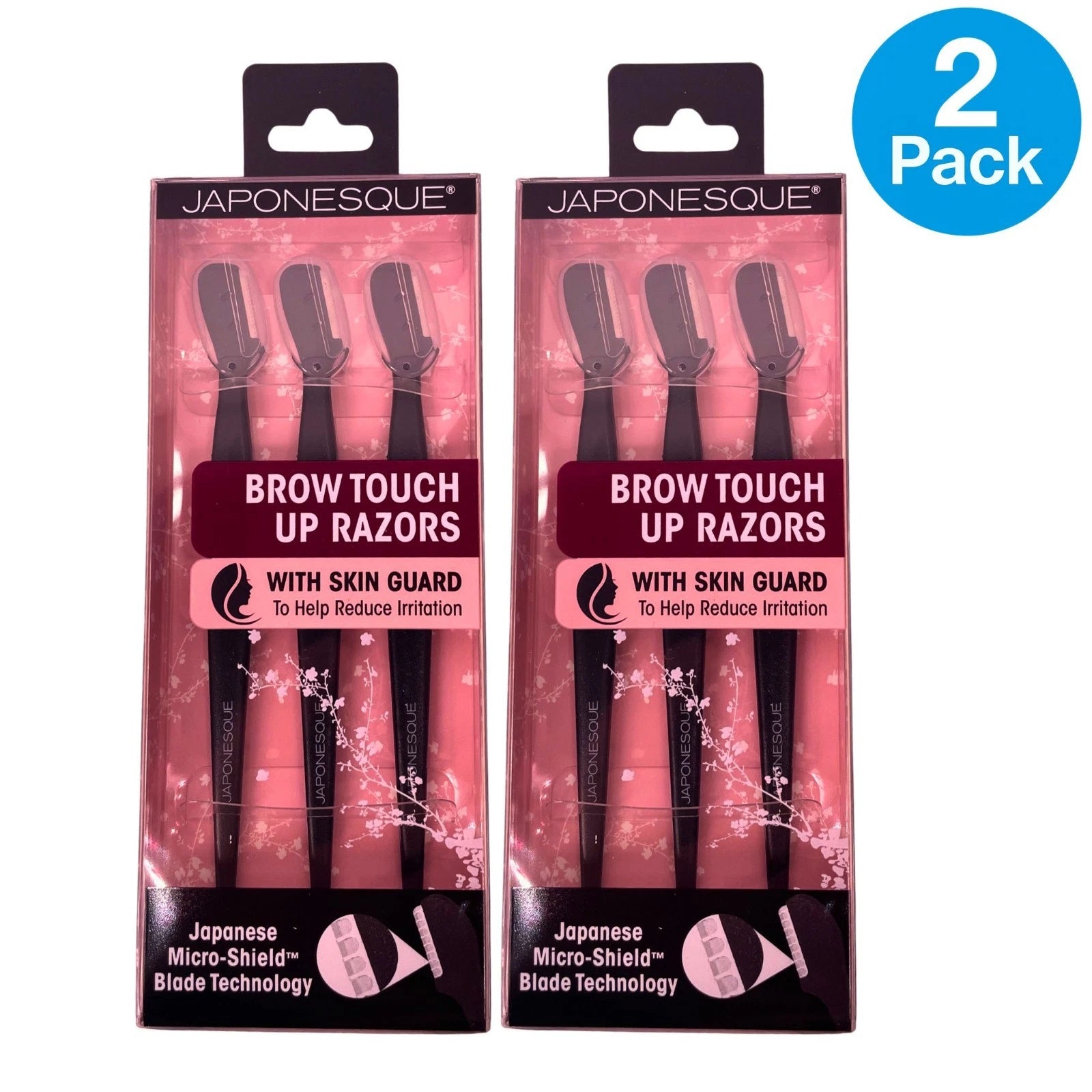 Japonesque Brow Touch Up Razors w/ Skin Guard 2 Pack New
