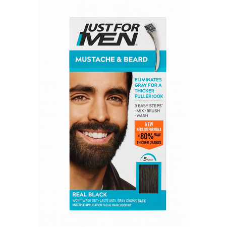 Just For Men Mustache & Beard Real Black Haircolor Kit New