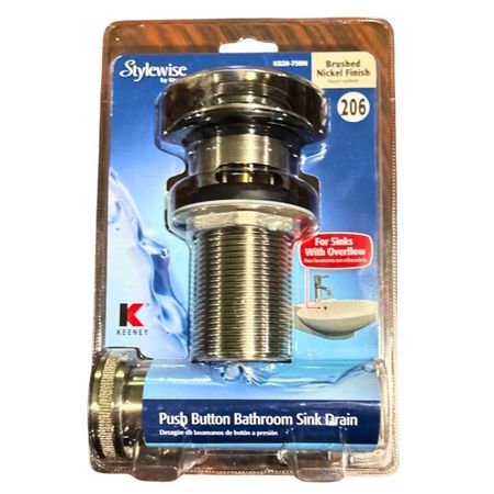 Keeney Stylewise Push Button Bathroom Sink Drain Brushed Nickel 1 Pack New 1