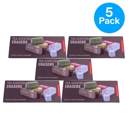 Kikkerland Tea Scented Erasers Set with 5 assorted flavors - colorful erasers with tea scent