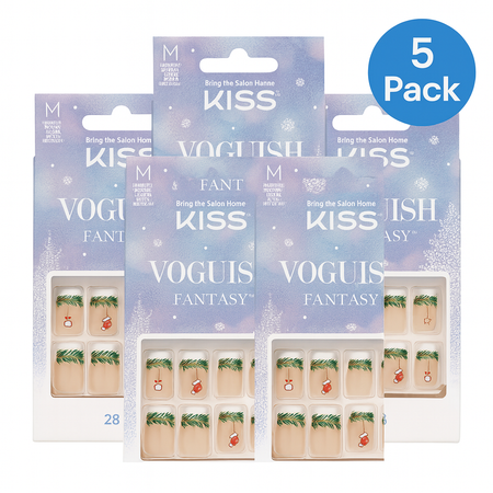 Kiss Voguish Fantasy Nails 28ct Medium Holiday Design 5 Pack New